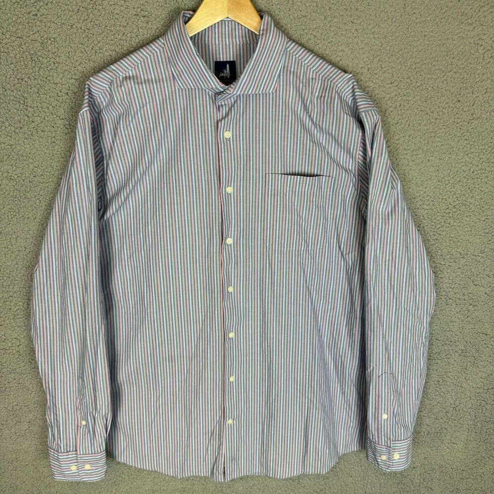 Johnnie-O Shirt Men's XL Blue Striped Long Sleeve Button Up Cotton‎ Stretch